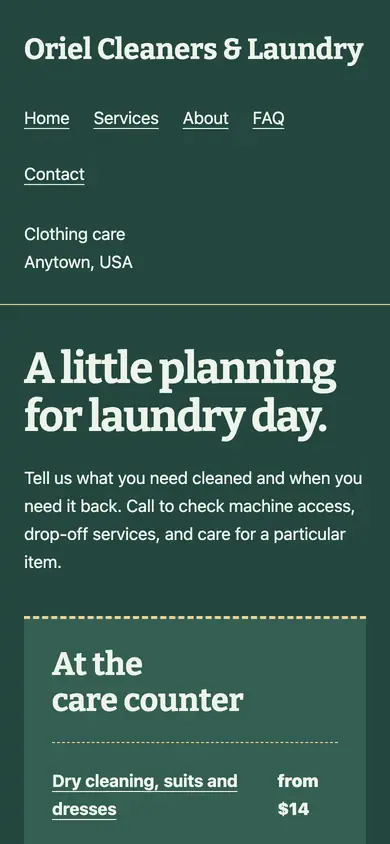Look 2, Laundry collection receipt: sample home page on a phone