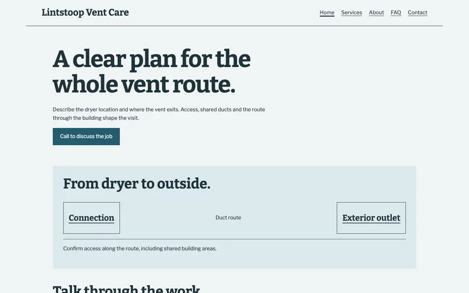 Look 1, Vent route: sample home page on a computer