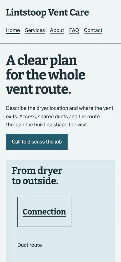 Look 1, Vent route: sample home page on a phone