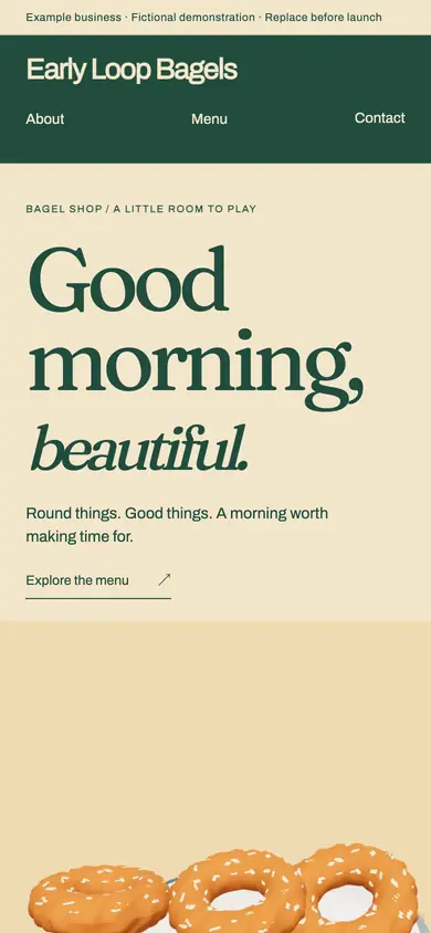 Look 1, Early Loop: sample home page on a phone