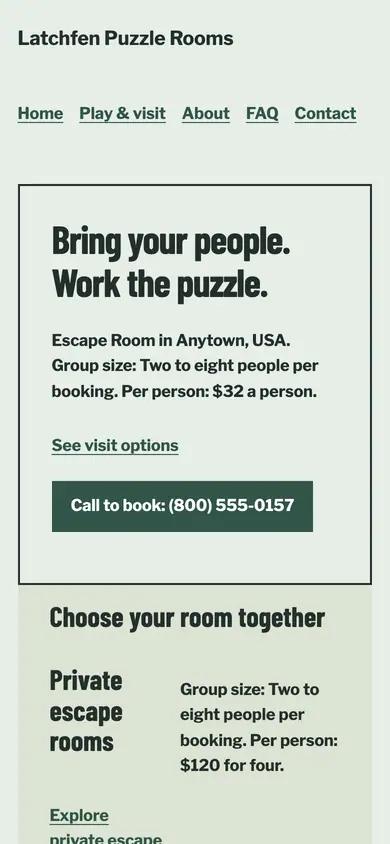 Look 1, Case-file room chooser: sample home page on a phone