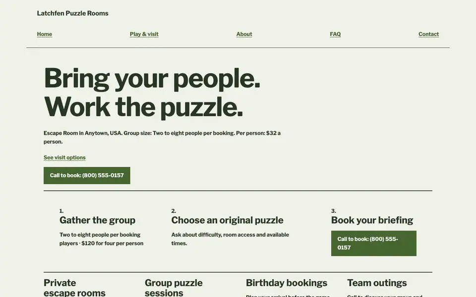 Look 2, Puzzle path briefing: sample home page on a computer