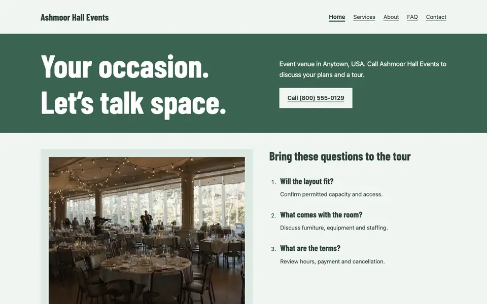 Look 3, Venue tour card: sample home page on a computer
