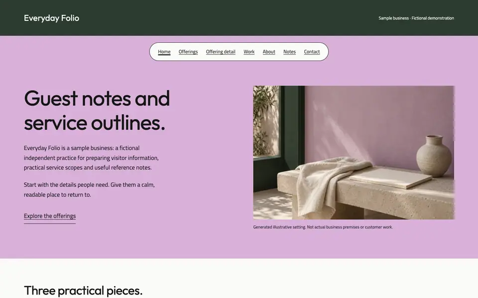 Look 1, Everyday Folio: sample home page on a computer
