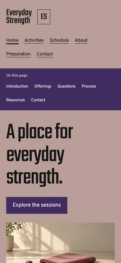 Look 1, Everyday Strength: sample home page on a phone