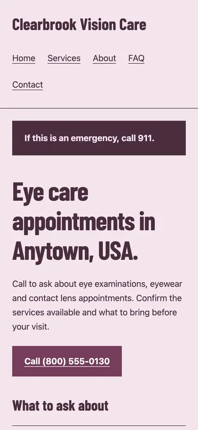 Look 3, Practice service directory: sample home page on a phone