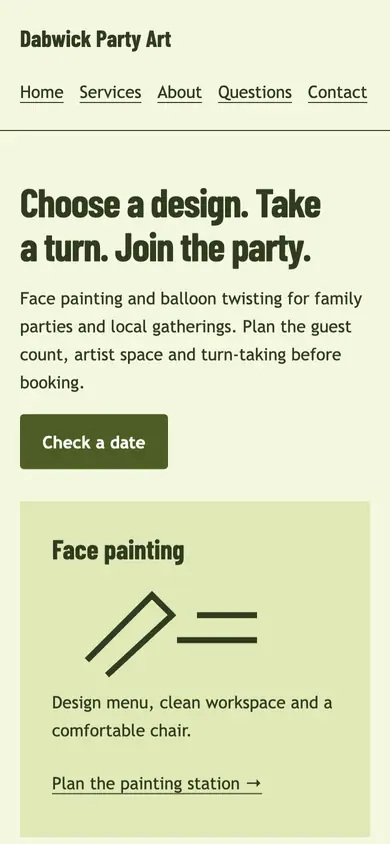 Look 1, Two artist workstations: sample home page on a phone