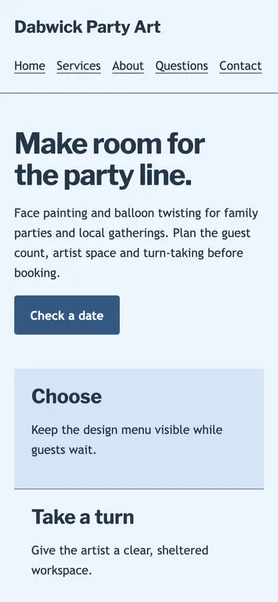 Look 3, Artist queue planner: sample home page on a phone