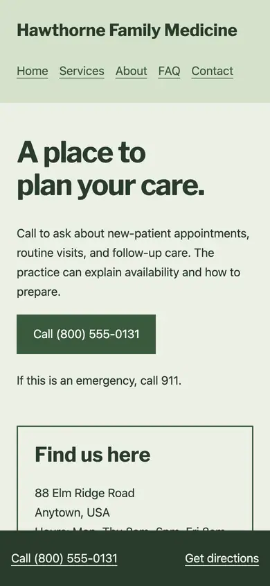 Look 2, Neighborhood practice map: sample home page on a phone