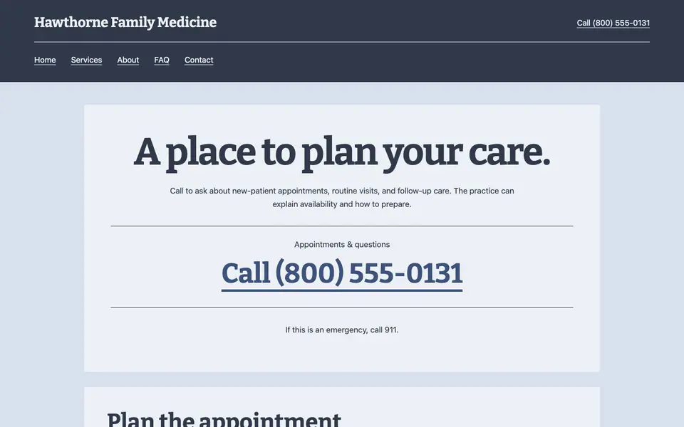 Look 3, Appointment card: sample home page on a computer