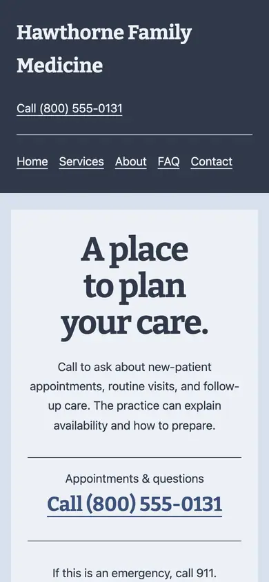 Look 3, Appointment card: sample home page on a phone