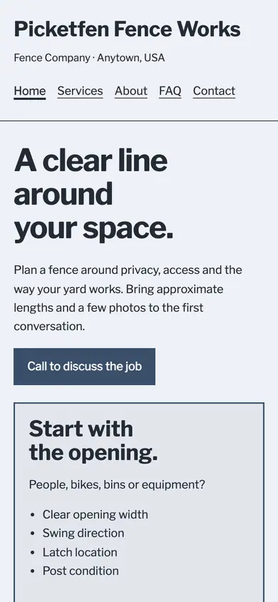 Look 2, Gate opening: sample home page on a phone