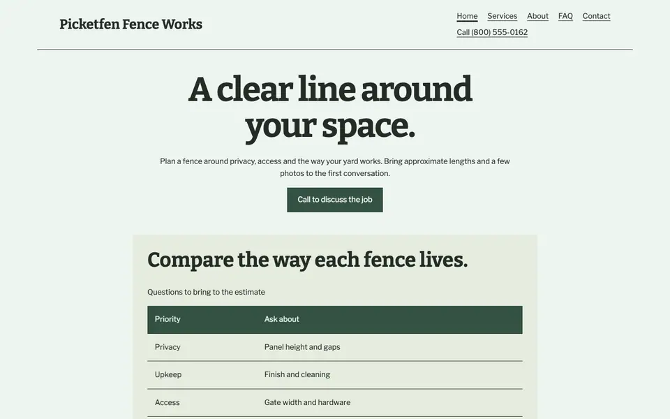 Look 3, Fence comparison: sample home page on a computer