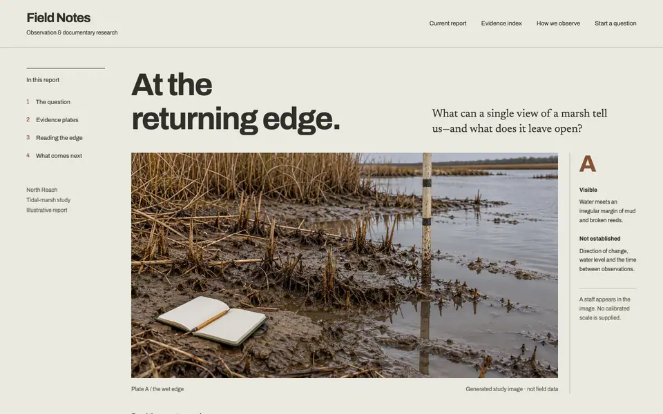Look 1, Field Notes: sample home page on a computer