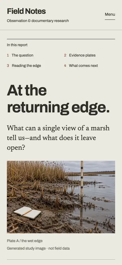 Look 1, Field Notes: sample home page on a phone