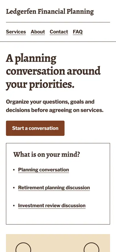 Look 2, Planning topics wheelhouse: sample home page on a phone
