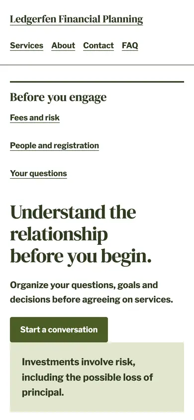 Look 3, Fees and relationship reading room: sample home page on a phone