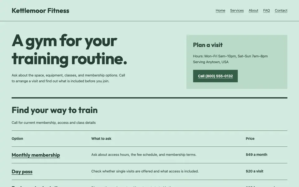 Look 1, Training schedule card: sample home page on a computer