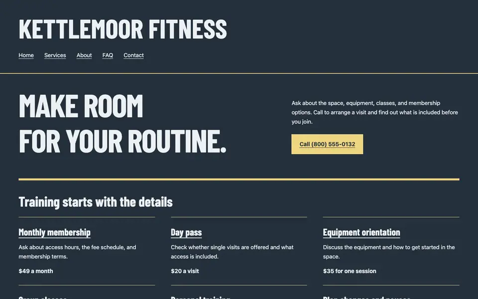Look 2, Neighborhood gym window: sample home page on a computer