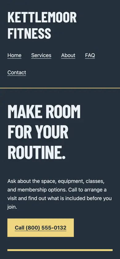 Look 2, Neighborhood gym window: sample home page on a phone