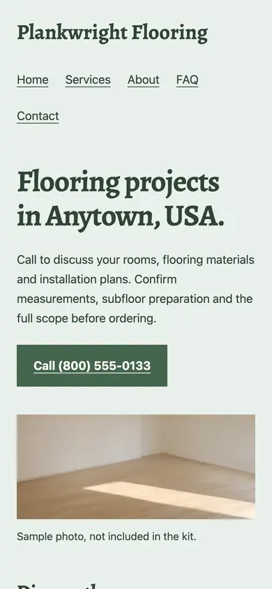 Look 1, Flooring showroom desk: sample home page on a phone
