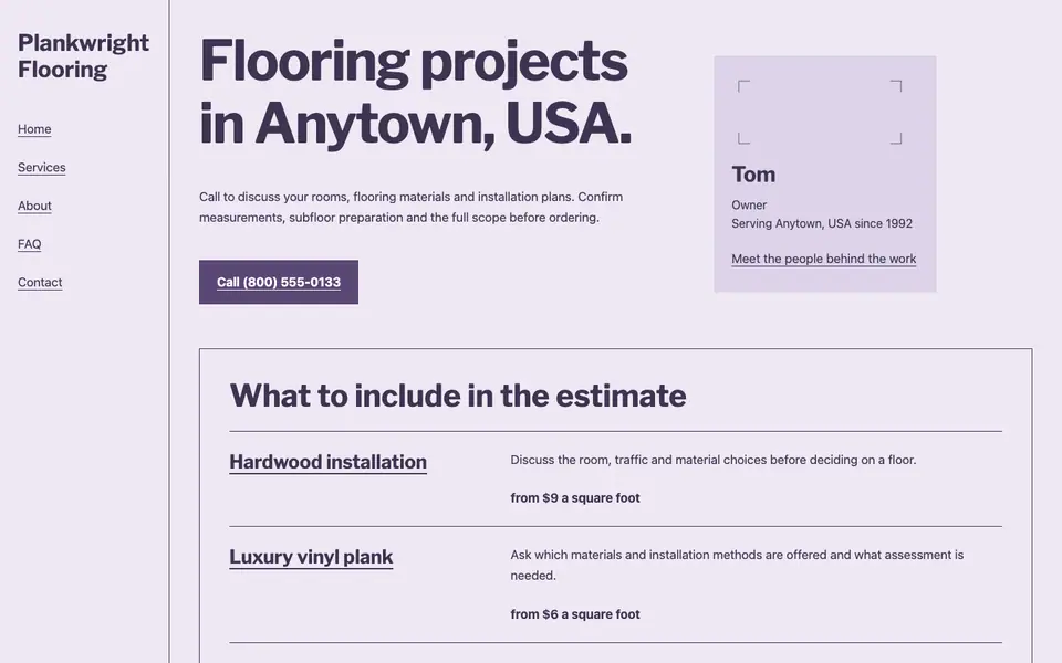 Look 2, Flooring estimate register: sample home page on a computer