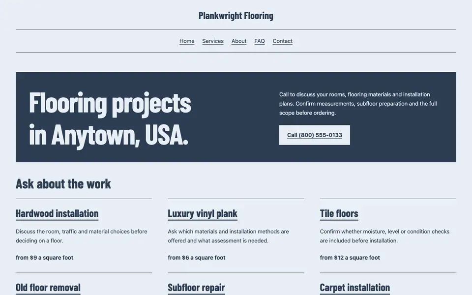 Look 3, Neighborhood floor installer: sample home page on a computer
