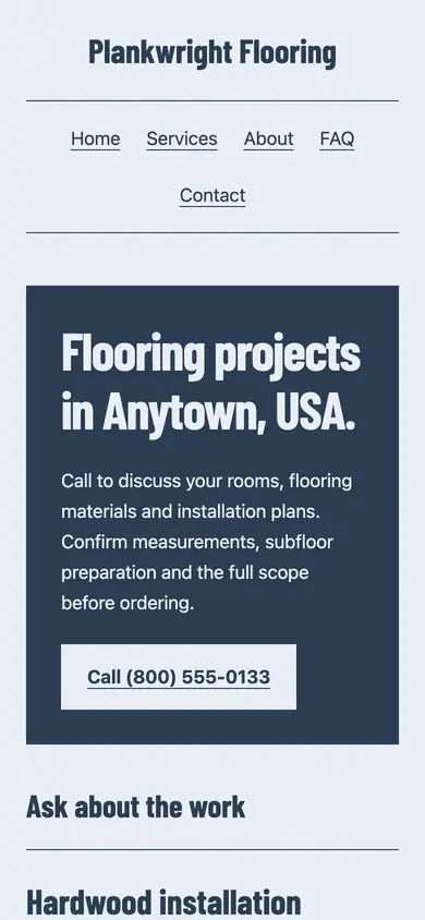 Look 3, Neighborhood floor installer: sample home page on a phone