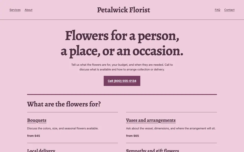 Look 1, Bouquet leaflet: sample home page on a computer