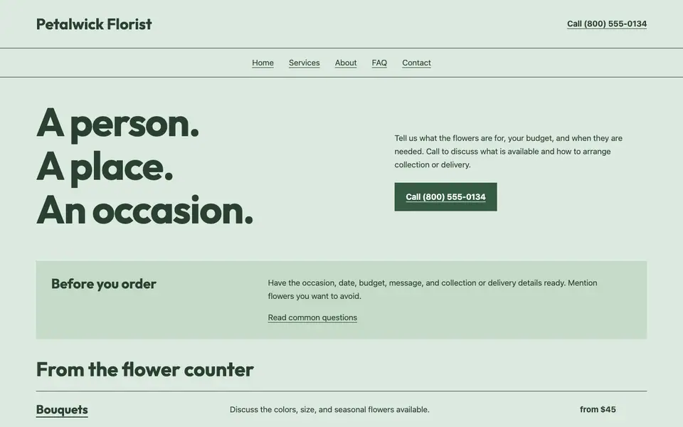Look 2, Flower-counter leaflet: sample home page on a computer