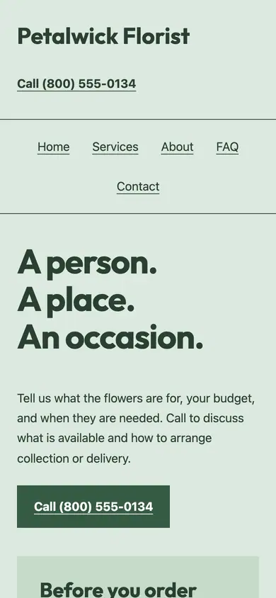 Look 2, Flower-counter leaflet: sample home page on a phone