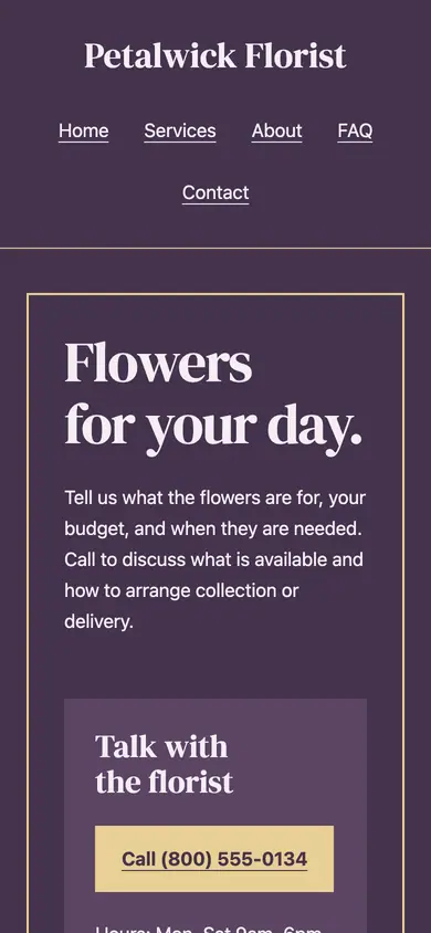 Look 3, Flower-shop window: sample home page on a phone