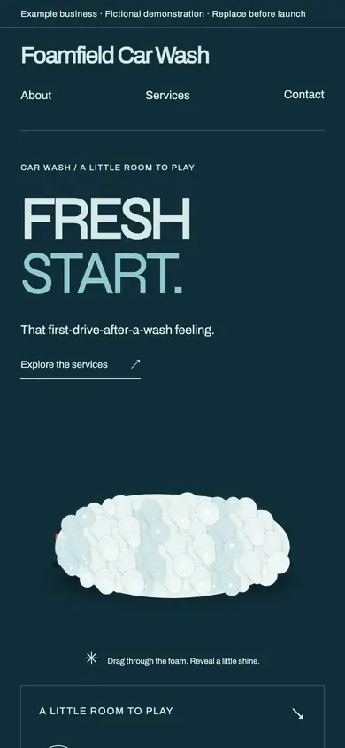 Look 1, Foamfield: sample home page on a phone