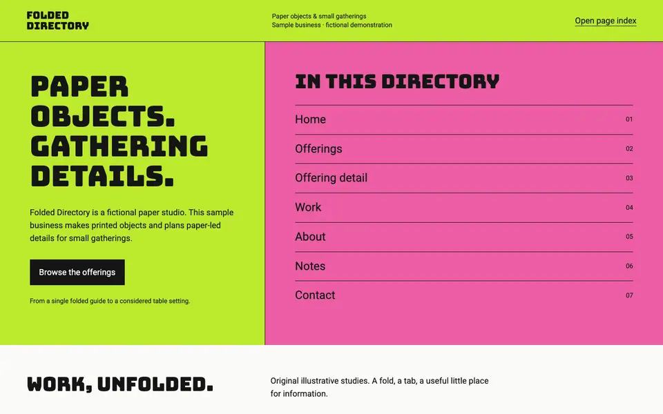 Look 1, Folded Directory: sample home page on a computer