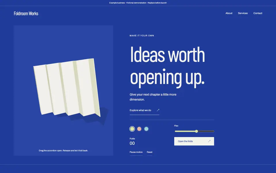 Look 1, Foldroom: sample home page on a computer