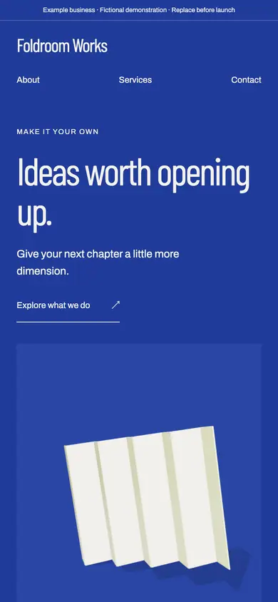 Look 1, Foldroom: sample home page on a phone
