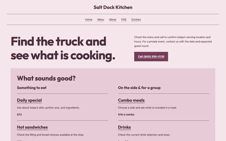 Look 2, Lunch window menu: sample home page on a computer