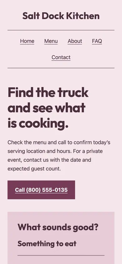 Look 2, Lunch window menu: sample home page on a phone