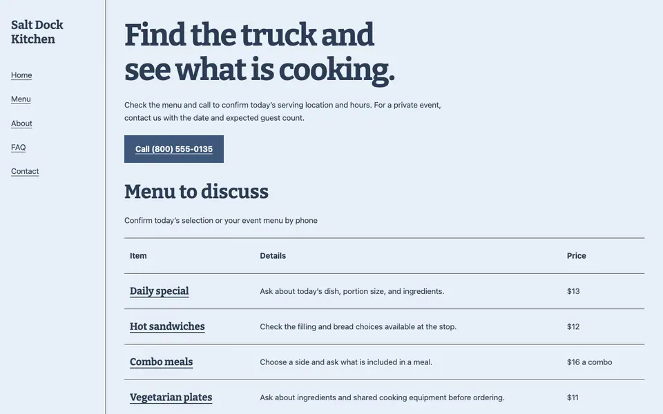 Look 3, Truck event order pad: sample home page on a computer