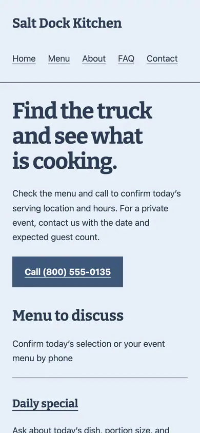 Look 3, Truck event order pad: sample home page on a phone