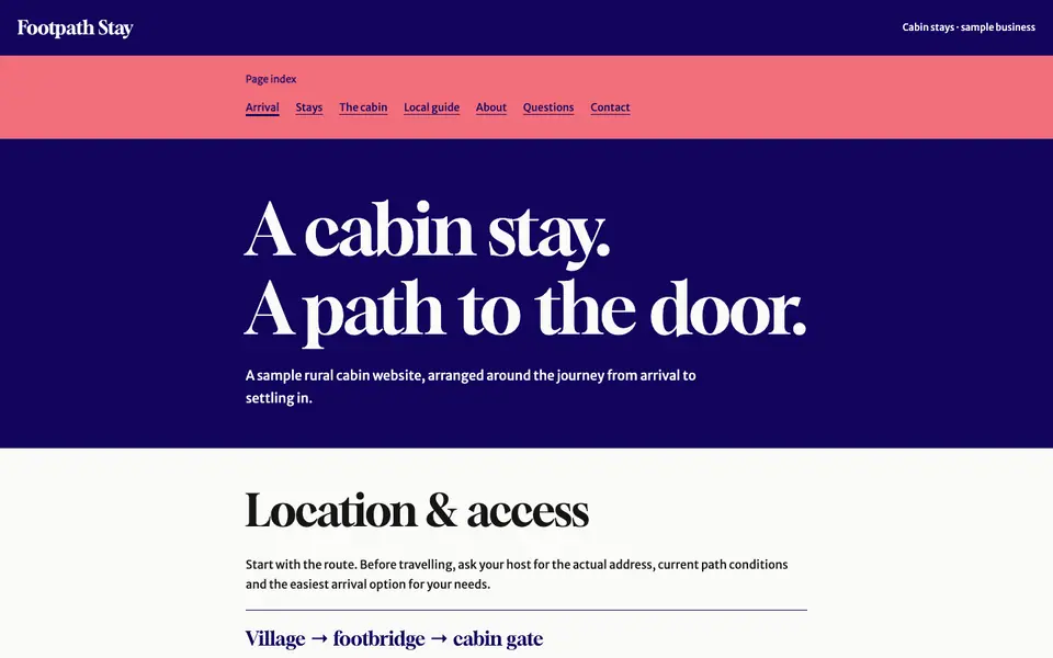 Look 1, Footpath Stay: sample home page on a computer