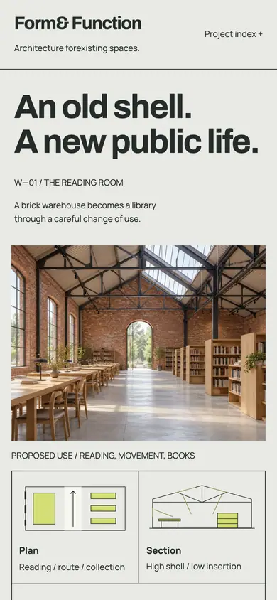 Look 1, Form & Function: sample home page on a phone