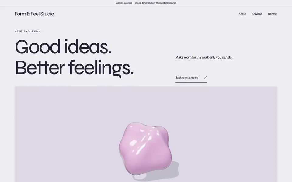 Look 1, Form & Feel: sample home page on a computer