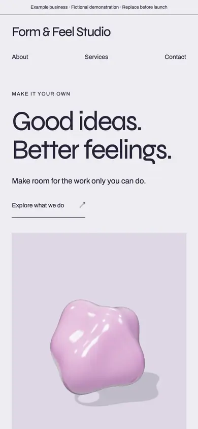 Look 1, Form & Feel: sample home page on a phone