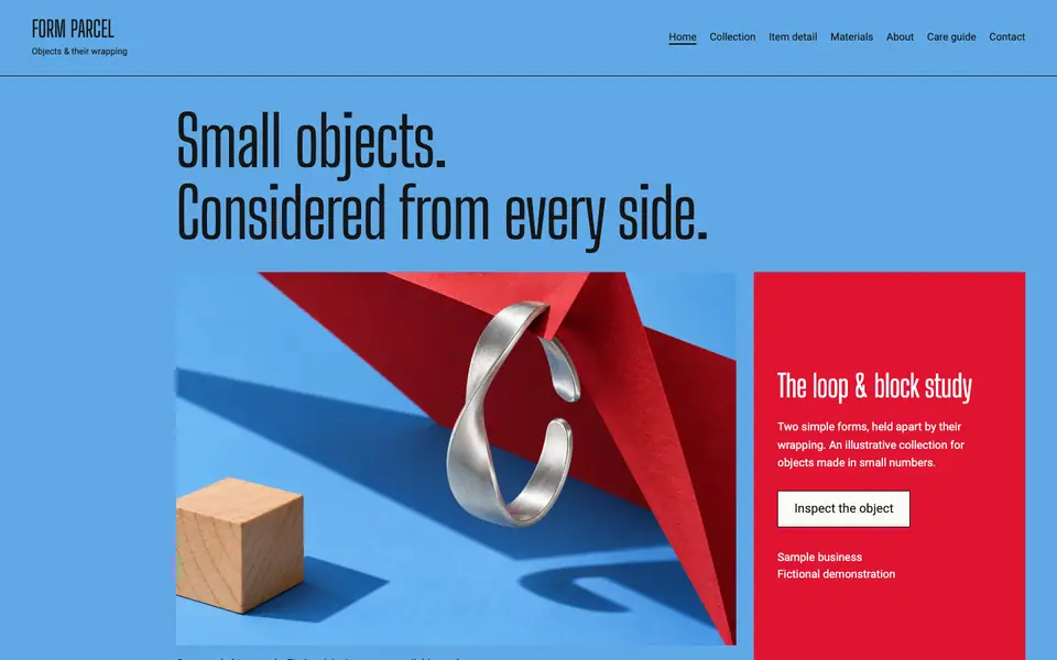 Look 1, Form Parcel: sample home page on a computer