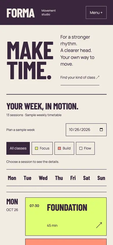 Look 1, Forma: sample home page on a phone