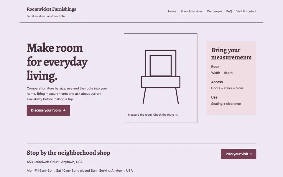 Look 1, Room measurement plan: sample home page on a computer