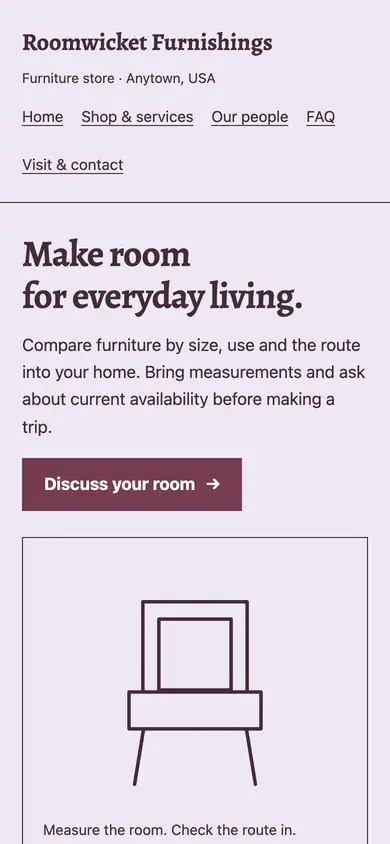 Look 1, Room measurement plan: sample home page on a phone