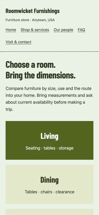 Look 2, Room department floor: sample home page on a phone