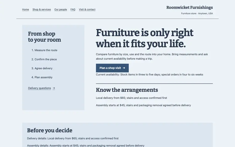 Look 3, Furniture delivery checklist: sample home page on a computer